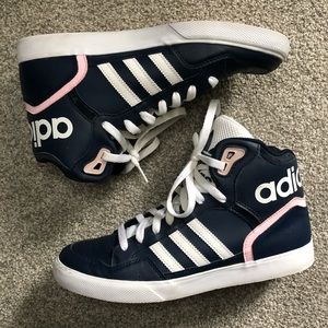 Adidas Navy, White, Light Pink High Top Sneakers 9